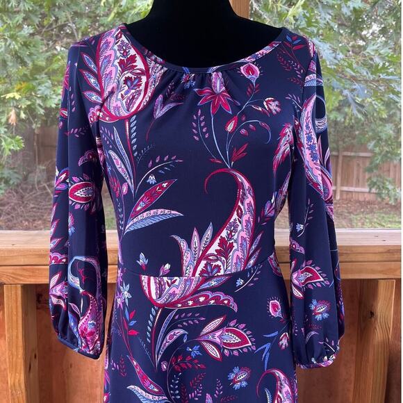 Talbots Navy And Purple Floral Paisley Knee Length Dress Size 4 - Picture 5 of 10